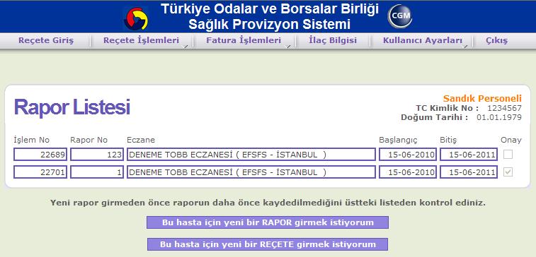 Resim 5.2.2 Rapor listesi ekranı